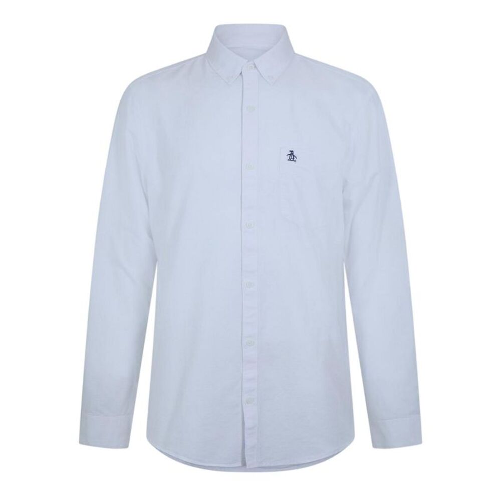 Original Penguin Mens Oxford Long-Sleeved Button-Down Shirt / White